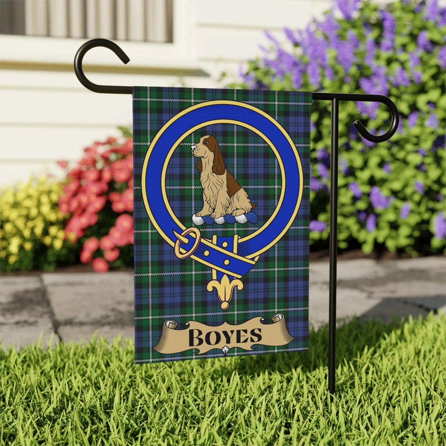 Boyes Plaid Garden Flag with Dog Design product