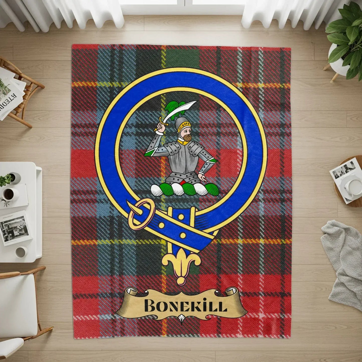 Customizable Bonekill Family Crest Plaid Design Rug product type