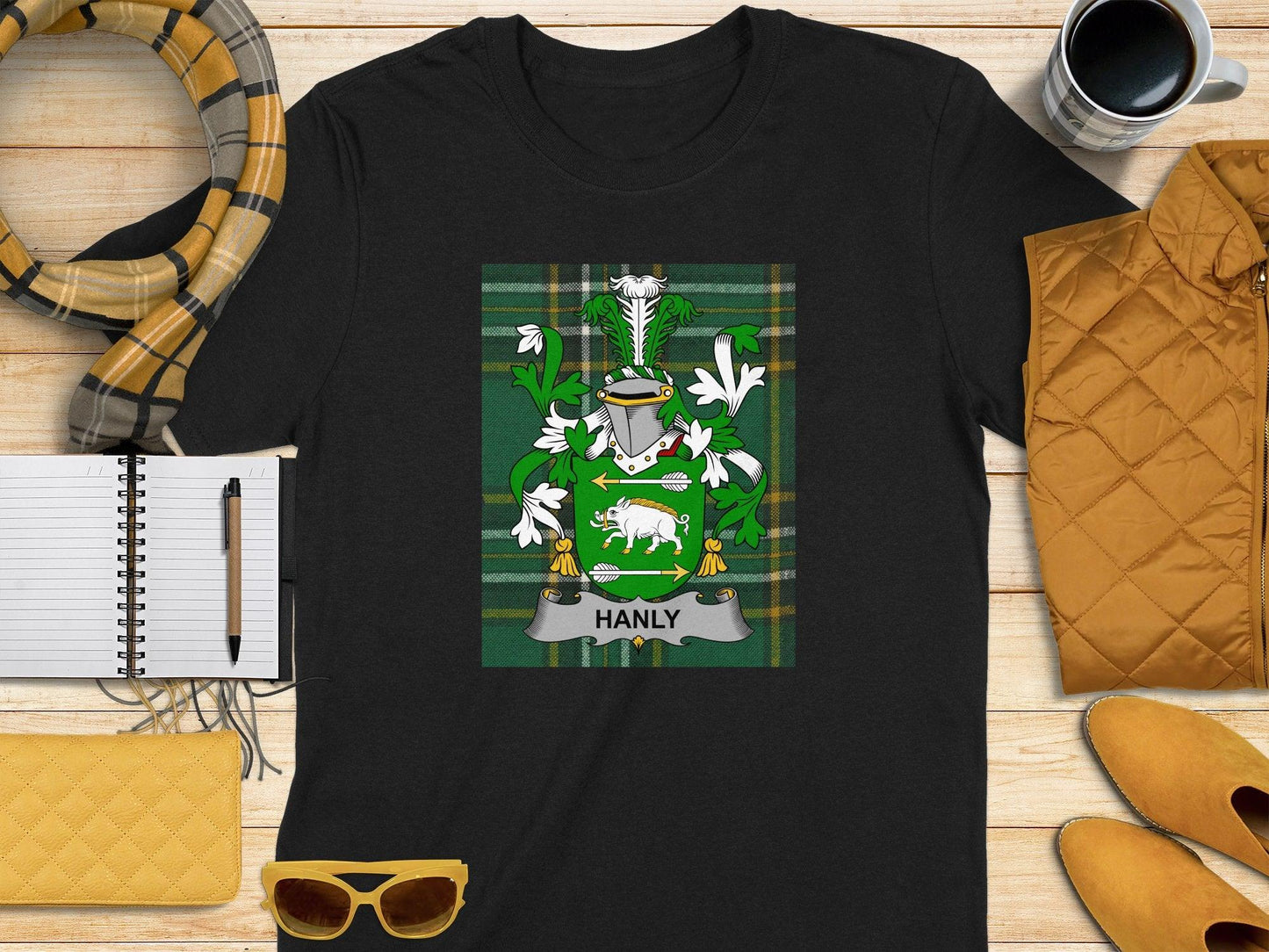 Hanly Family Crest Tartan T-Shirt - Celtic Ancestry Gifts