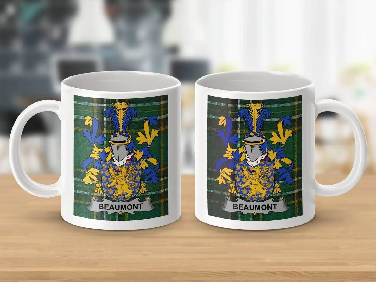 Beaumont Surname Family Crest Irish Tartan Mug - Celtic Ancestry Gifts