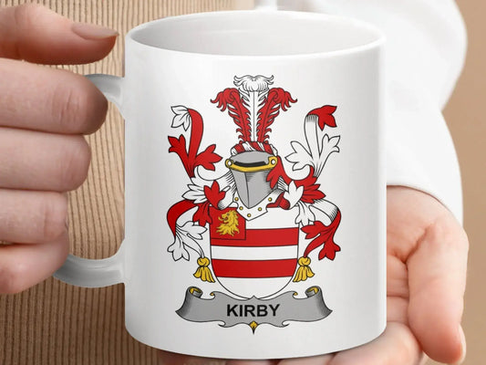Kirby Family Irish Coat of Arms Surname Shield Crest Mug - Celtic Ancestry Gifts