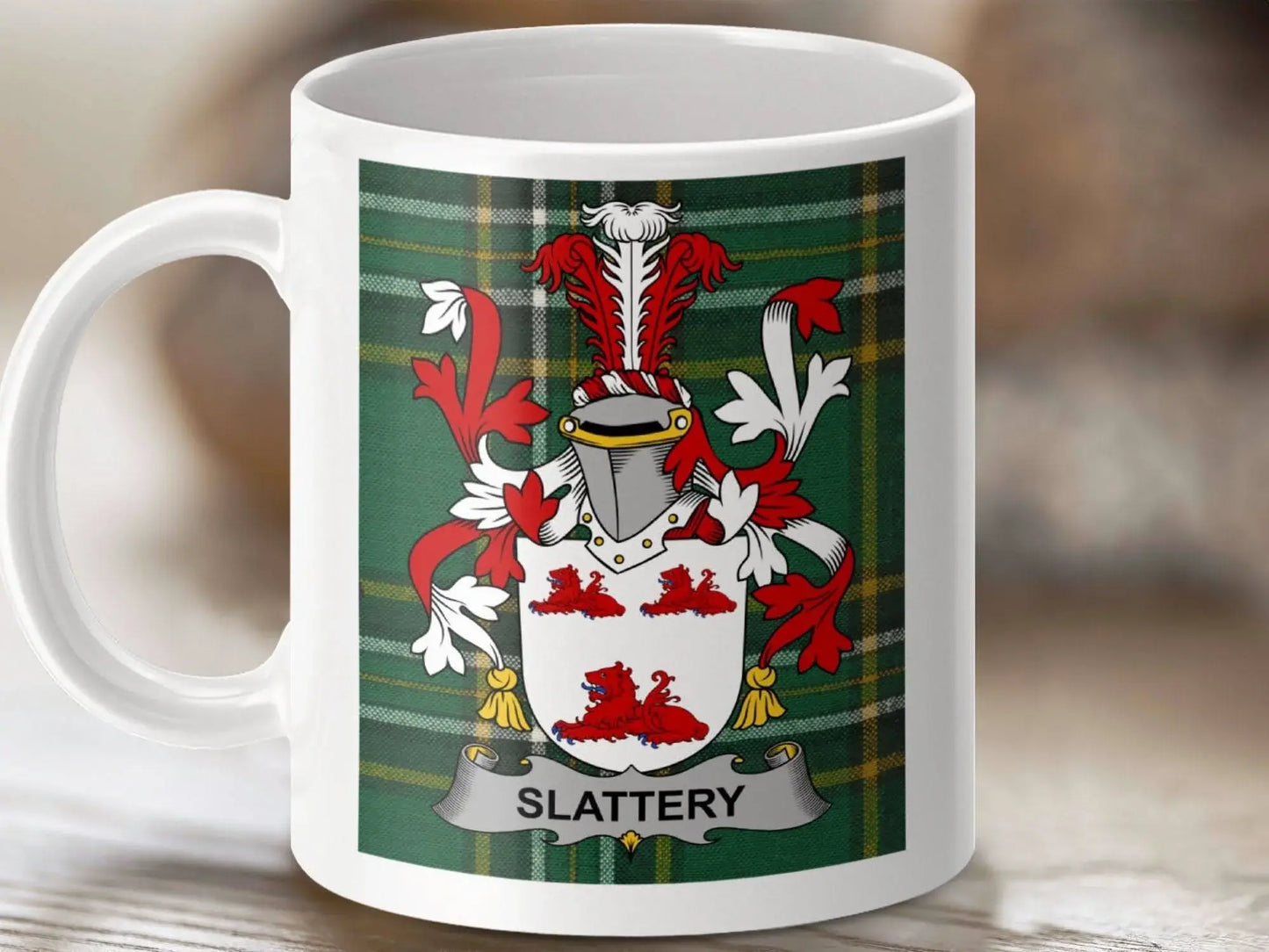 Slattery Surname Family Crest Irish Tartan Mug - Celtic Ancestry Gifts