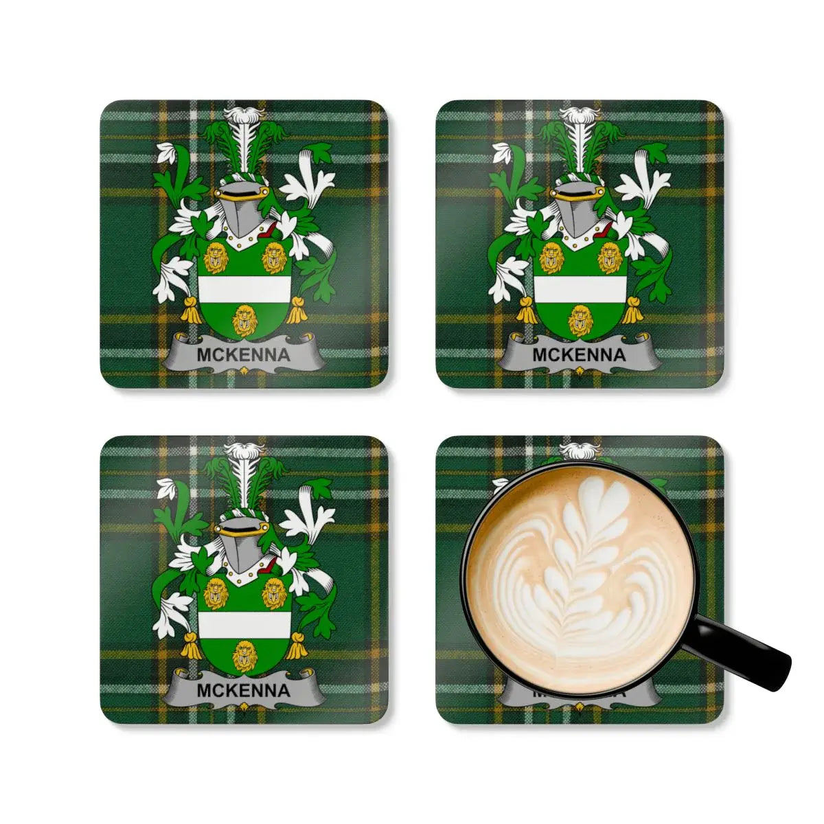 Family Crest with Tartan Background Coaster product
