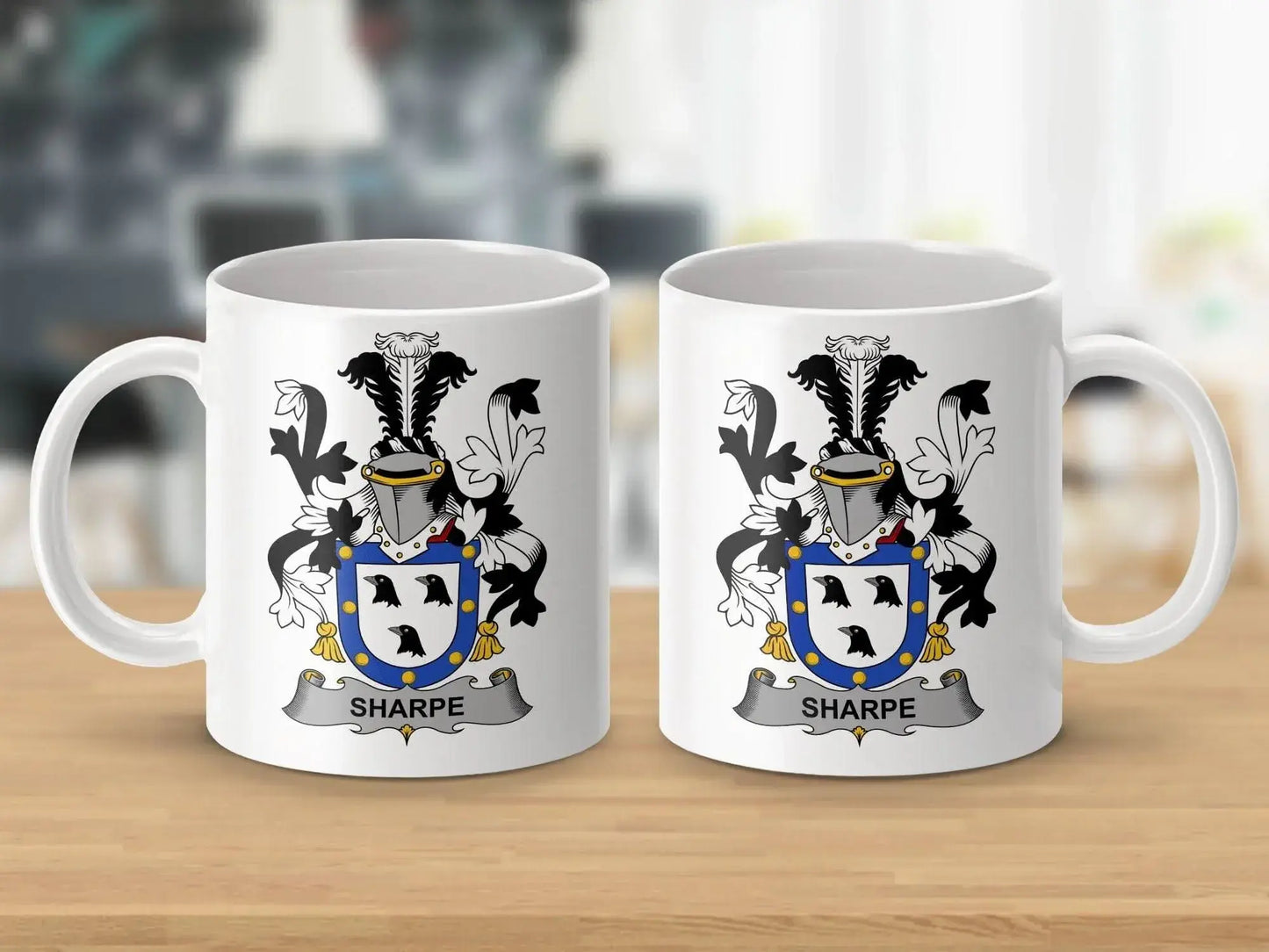 Sharpe Family Crest Coat of Arms Emblazoned Mug - Celtic Ancestry Gifts