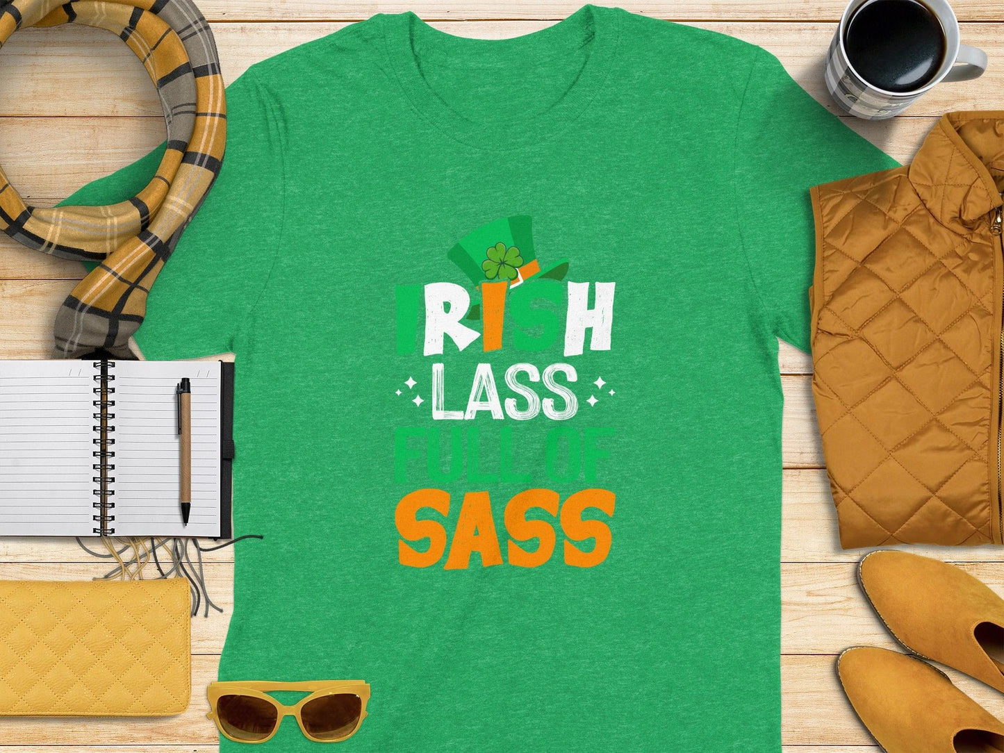 St. Patrick's Day Green T-Shirt Rich Lass Sass Clover Print Casual Tee Women's Fashion Top