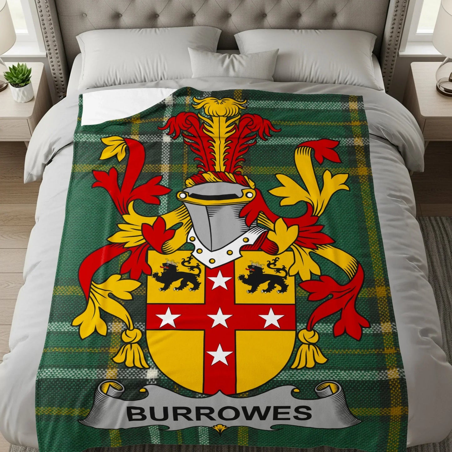 Burrowes Family Crest Green Tartan Blanket product