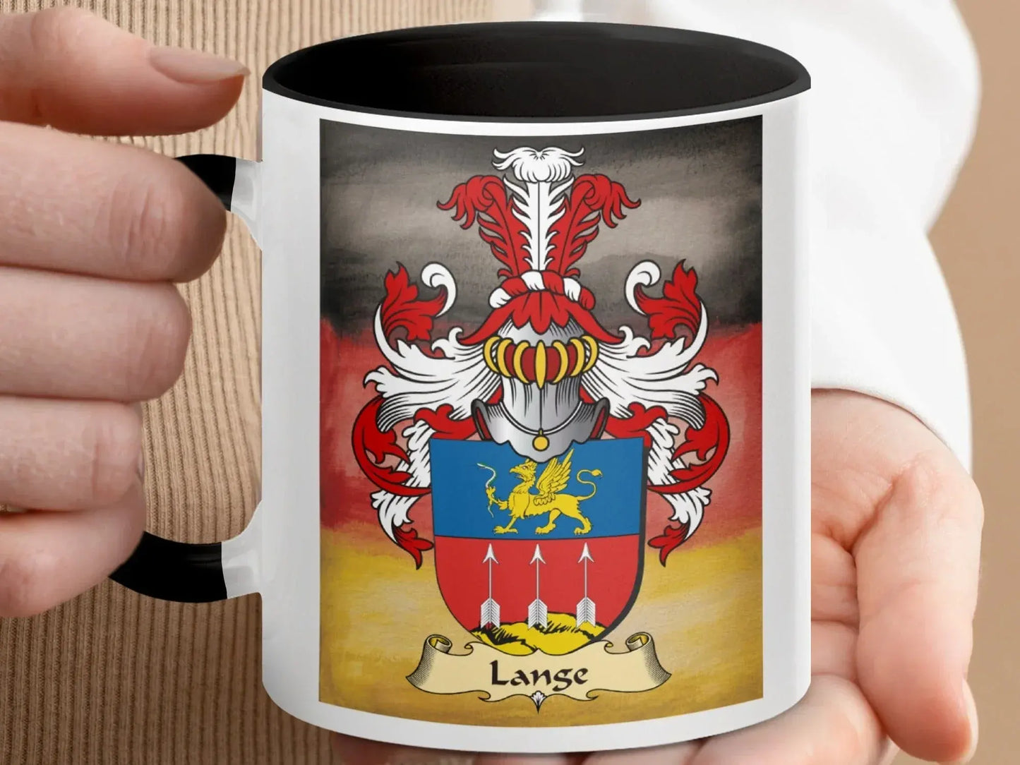 Lange Family Crest Coat of Arms Mug product type