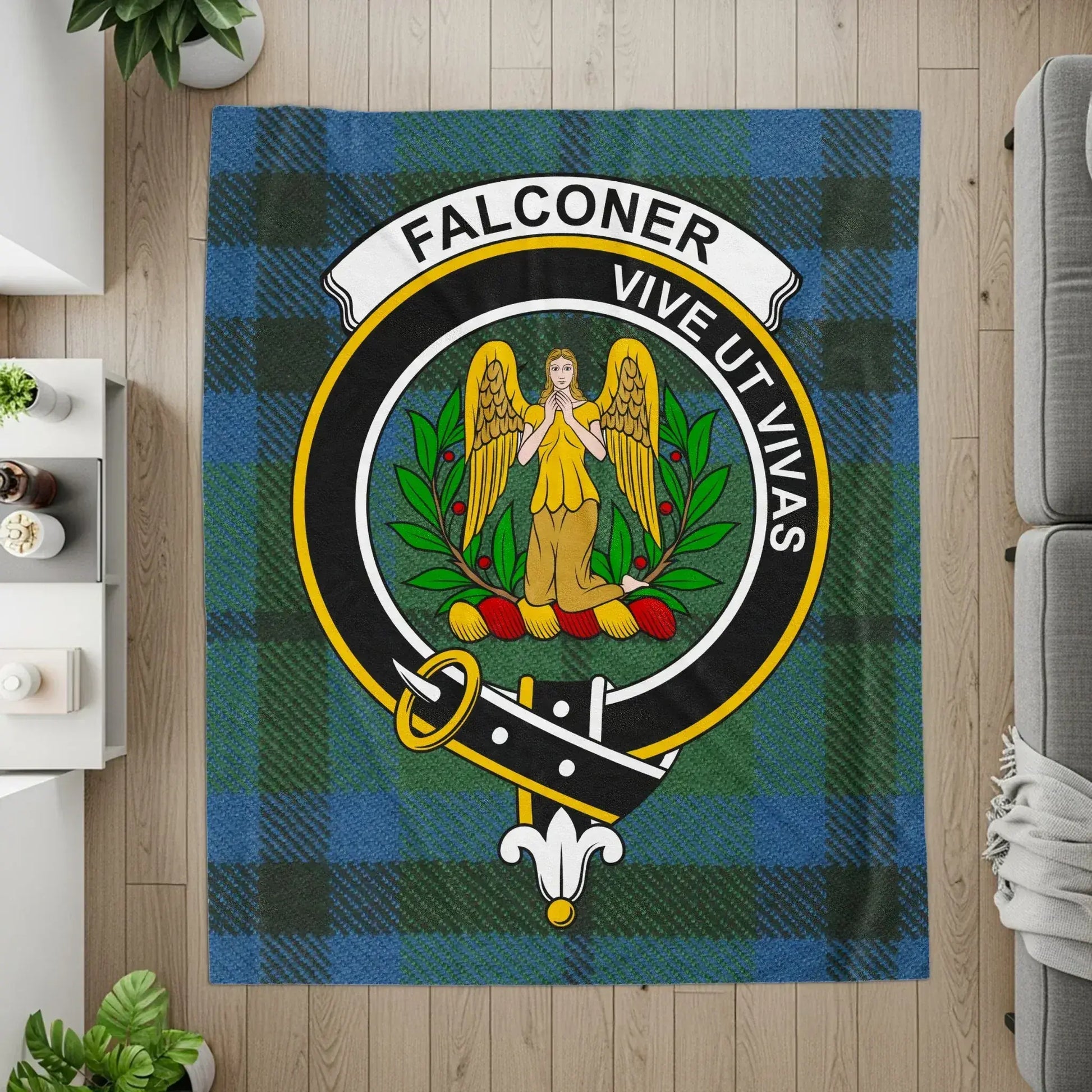 Custom Falconer Clan Crest Plaid Throw Blanket product