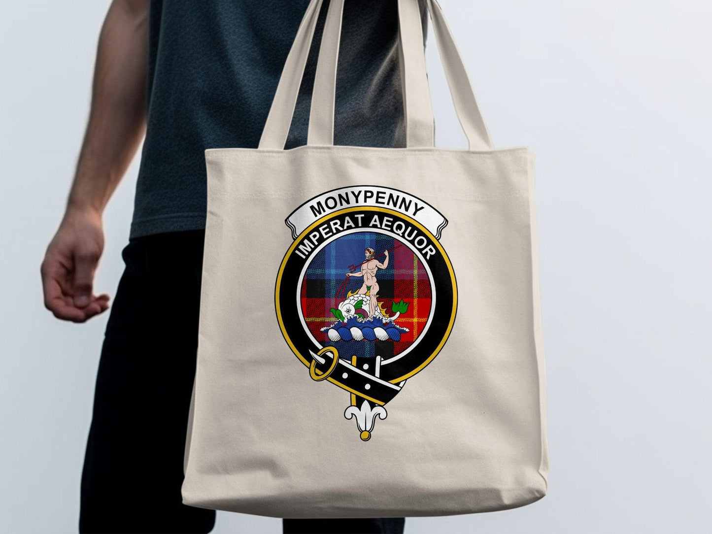 Moneypenny Scottish Clan Crest Tartan Tote Bags - Celtic Ancestry Gifts