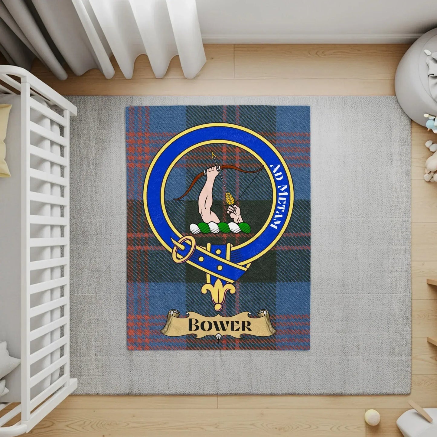 Personalized Family Crest Blue Plaid Rug Custom Product