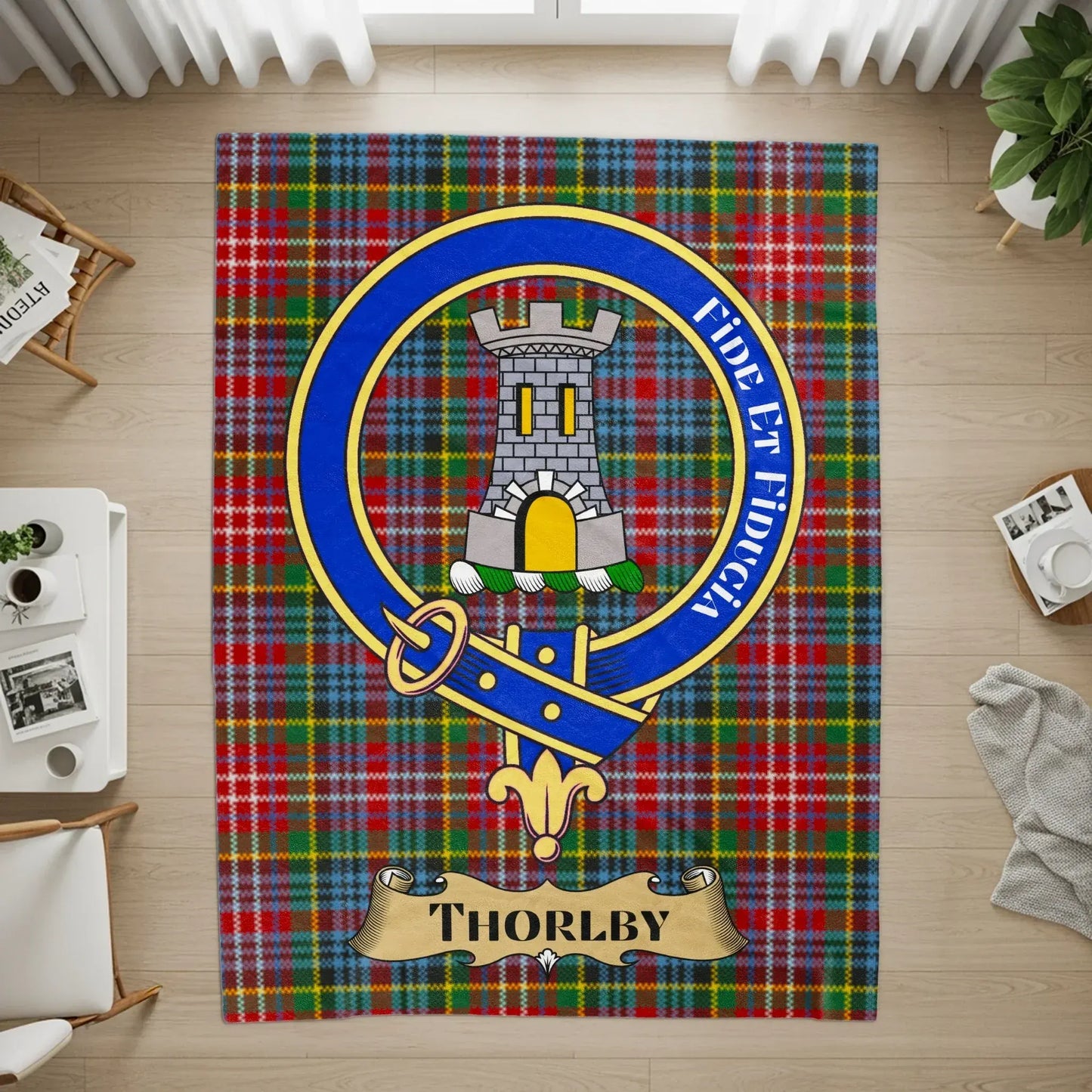 Blue and Red Plaid Pattern with Family Crest product