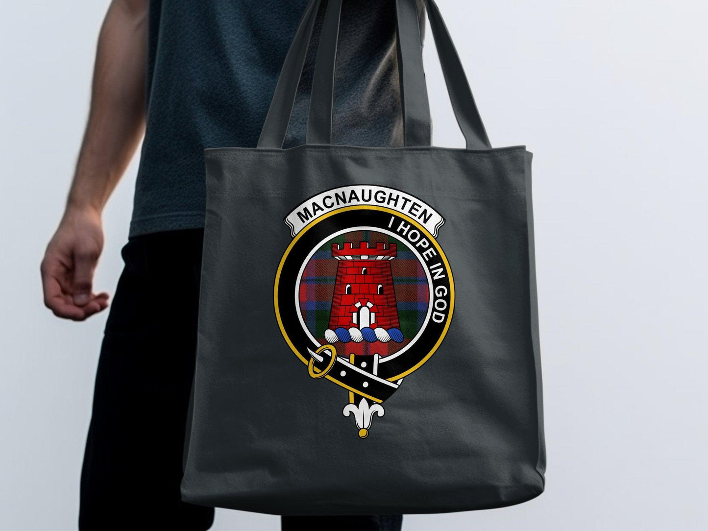 MacNaughten Hope In God Clan Crest Tartan Tote Bags - Celtic Ancestry Gifts