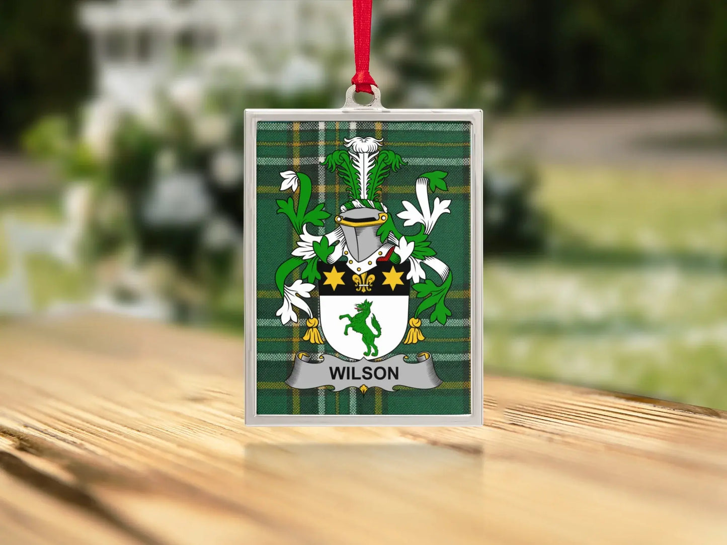 Wilson Family Coat of Arms Green Plaid Hanging product
