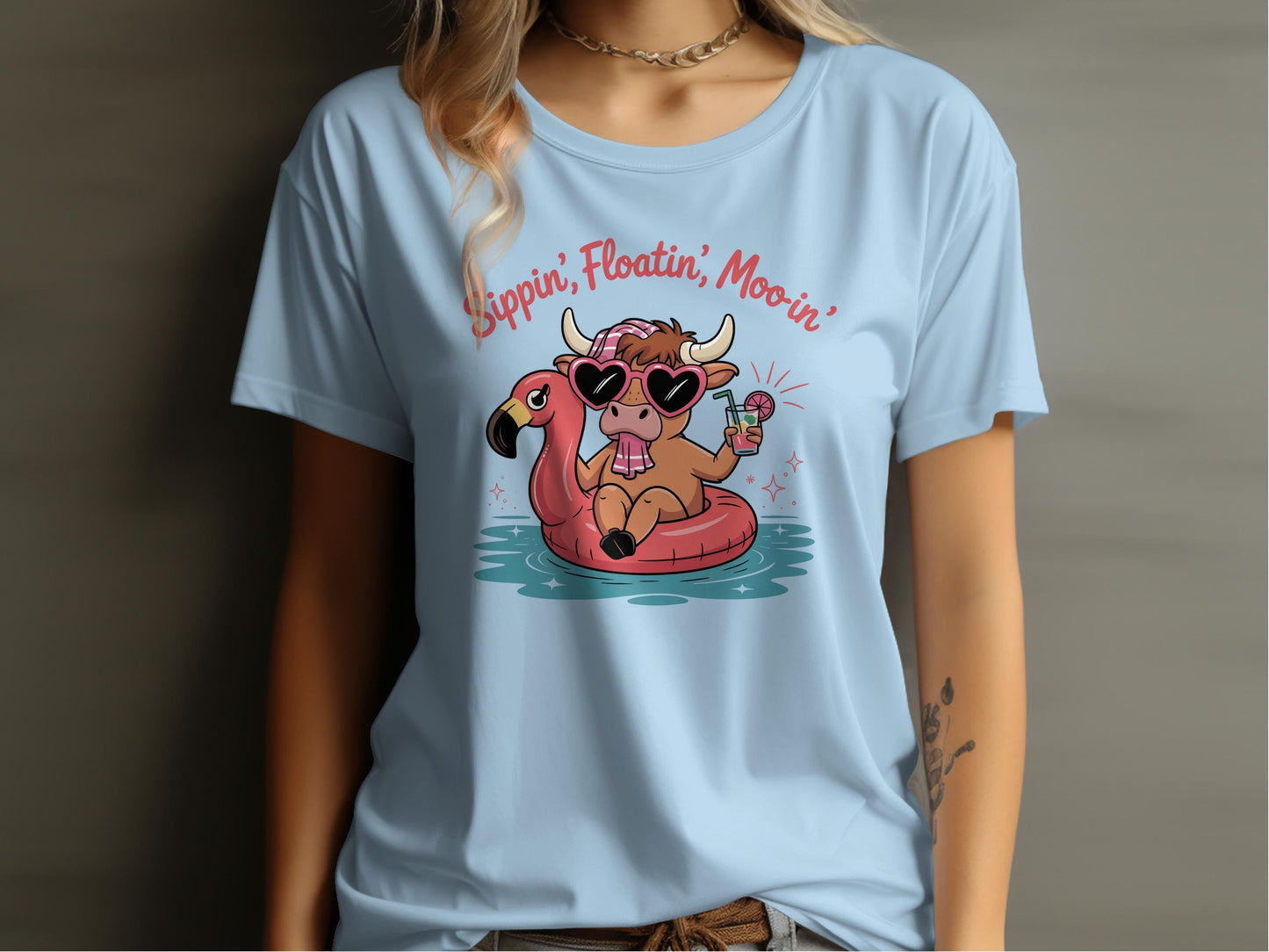 Sippin Floatin Moo-in Pink Sunglasses Cow T-Shirt product type