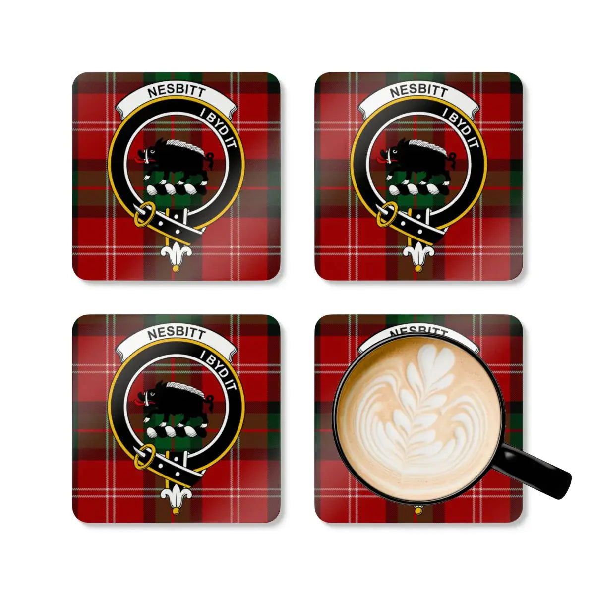 Scottish Clan Crest Tartan Pattern Coaster Set product type