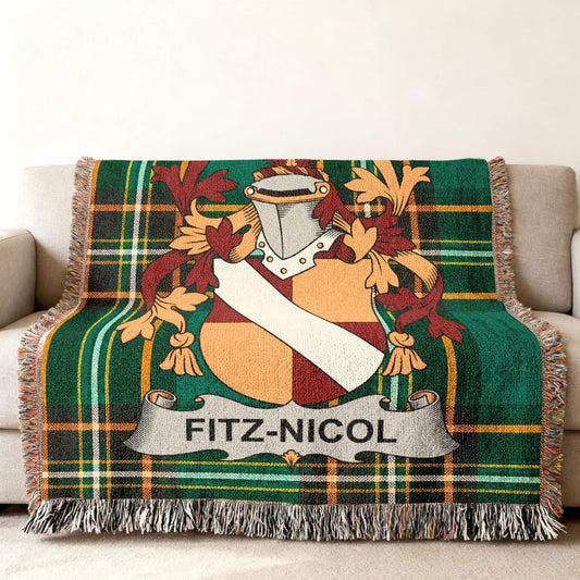 Fitz-Nicol tartan blanket draped over a couch.