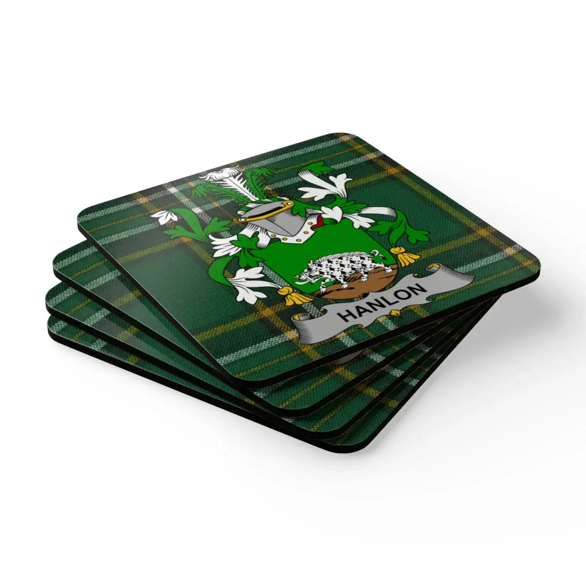 Personalized Green Plaid Hanlon Crest Coasters product type