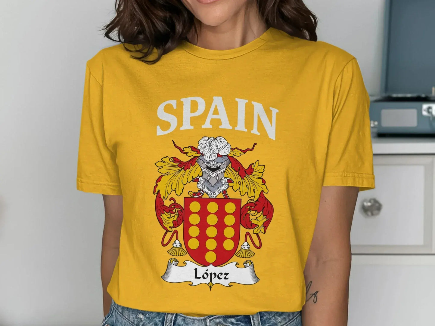 Spain Lopez Crest Graphic Yellow T-shirt product