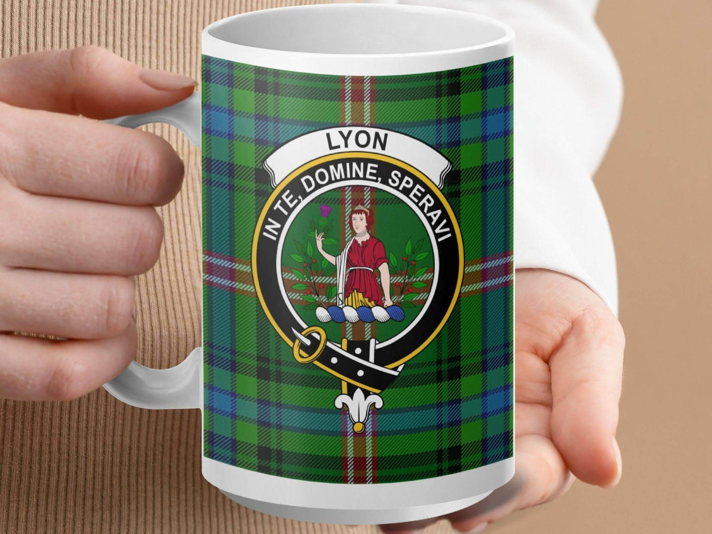 Scottish Clan Lyon Family Crest Tartan Mug product
