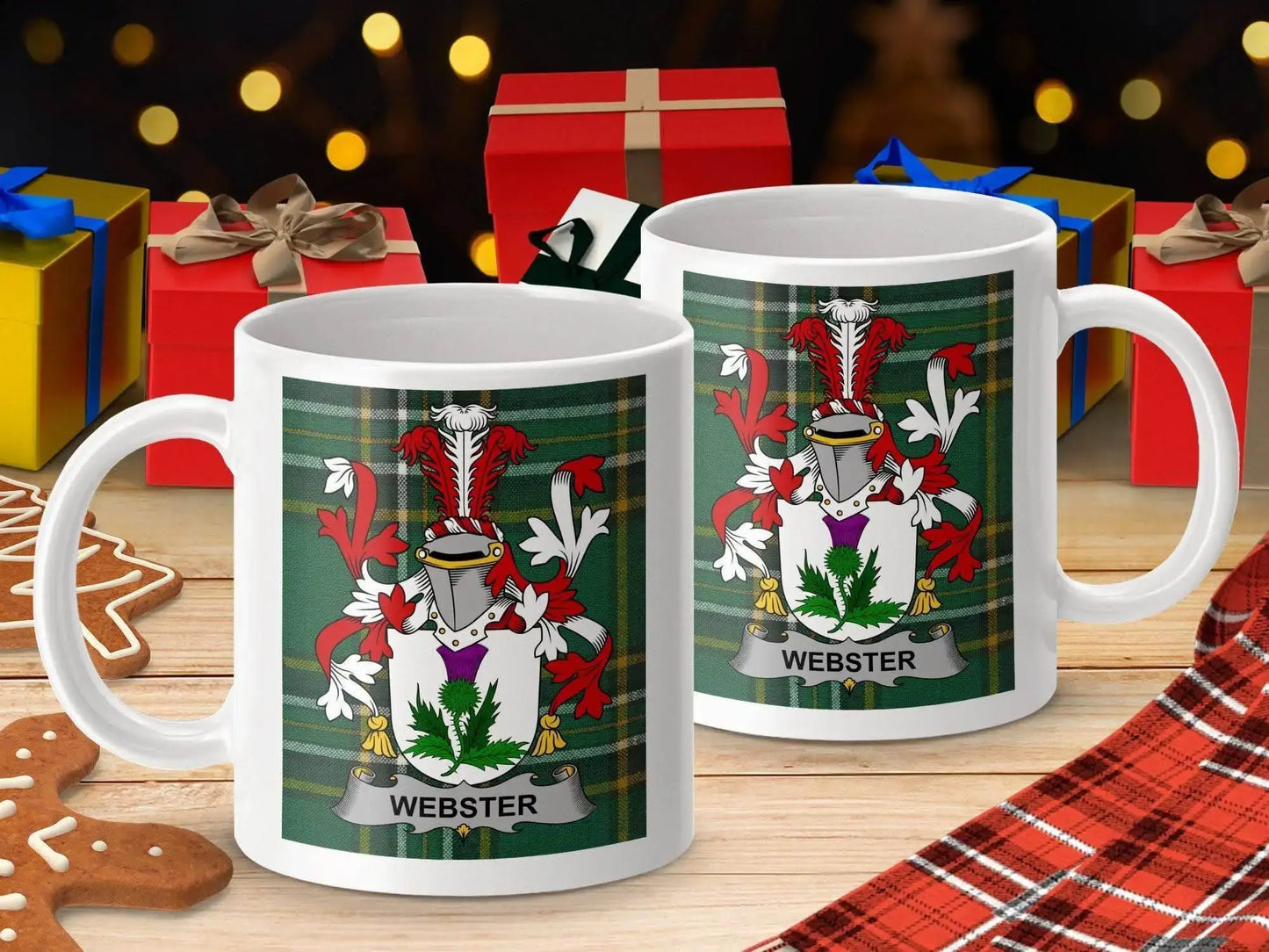 Webster Surname Family Crest Irish Tartan Mug - Celtic Ancestry Gifts