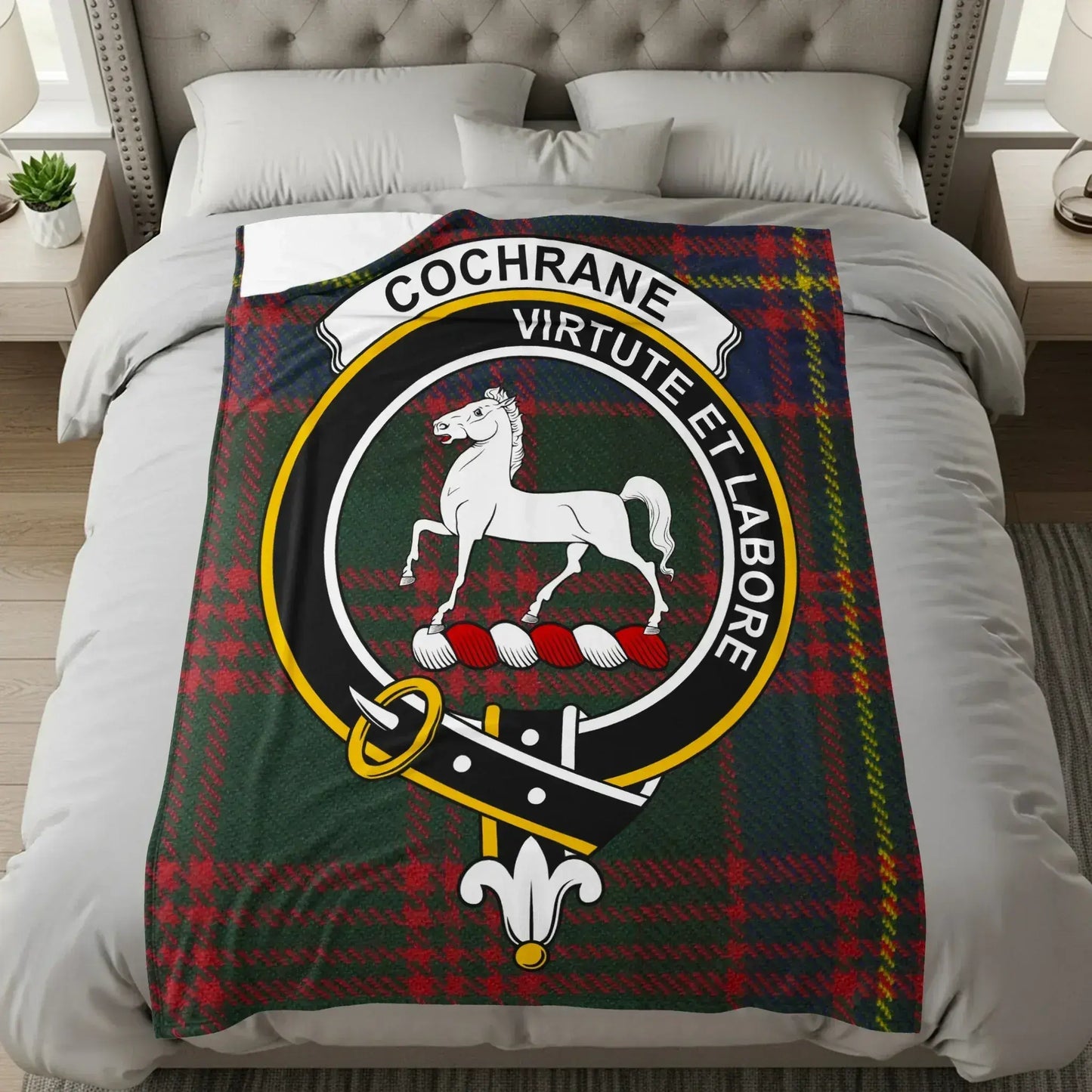Cochrane Virtute Et Labore Crest Tartan Blanket product