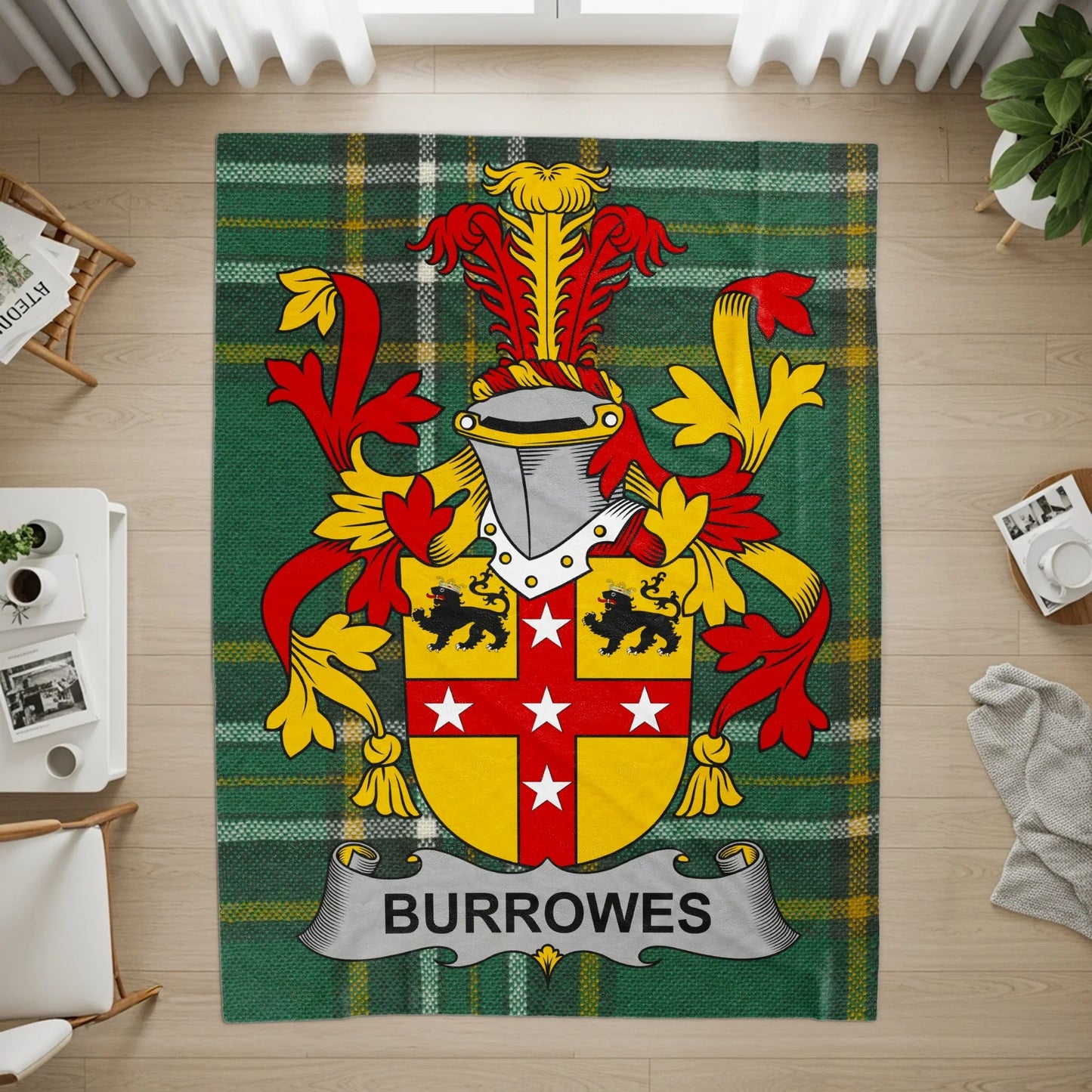 Custom Burrowes Family Crest Tartan Rug product type