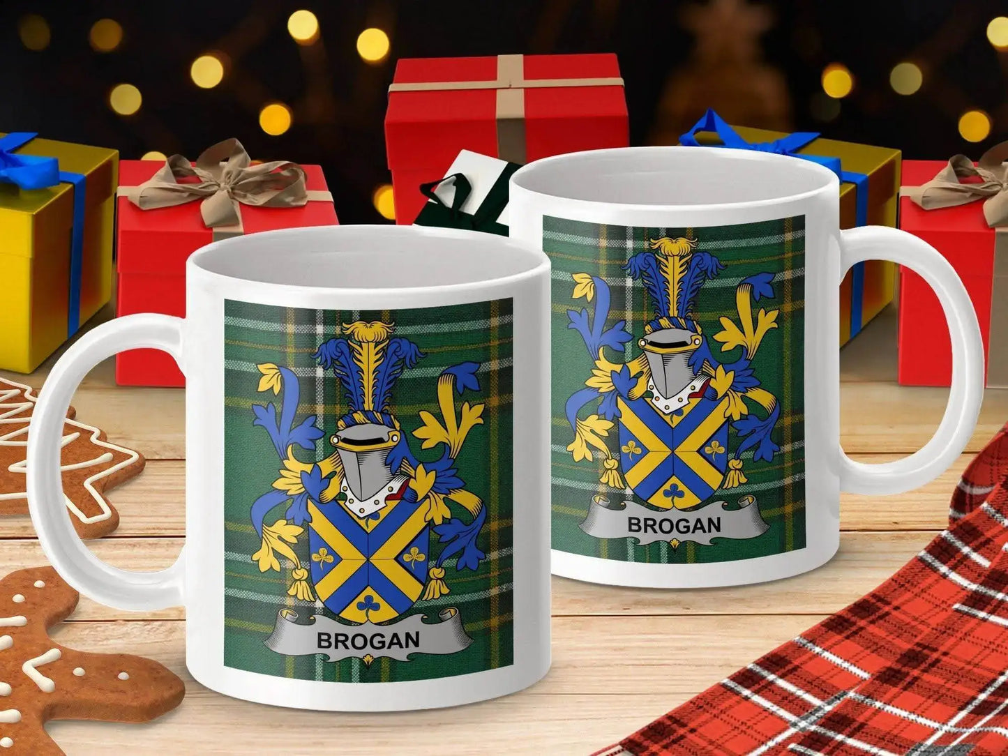Brogan Surname Family Crest Irish Tartan Mug - Celtic Ancestry Gifts
