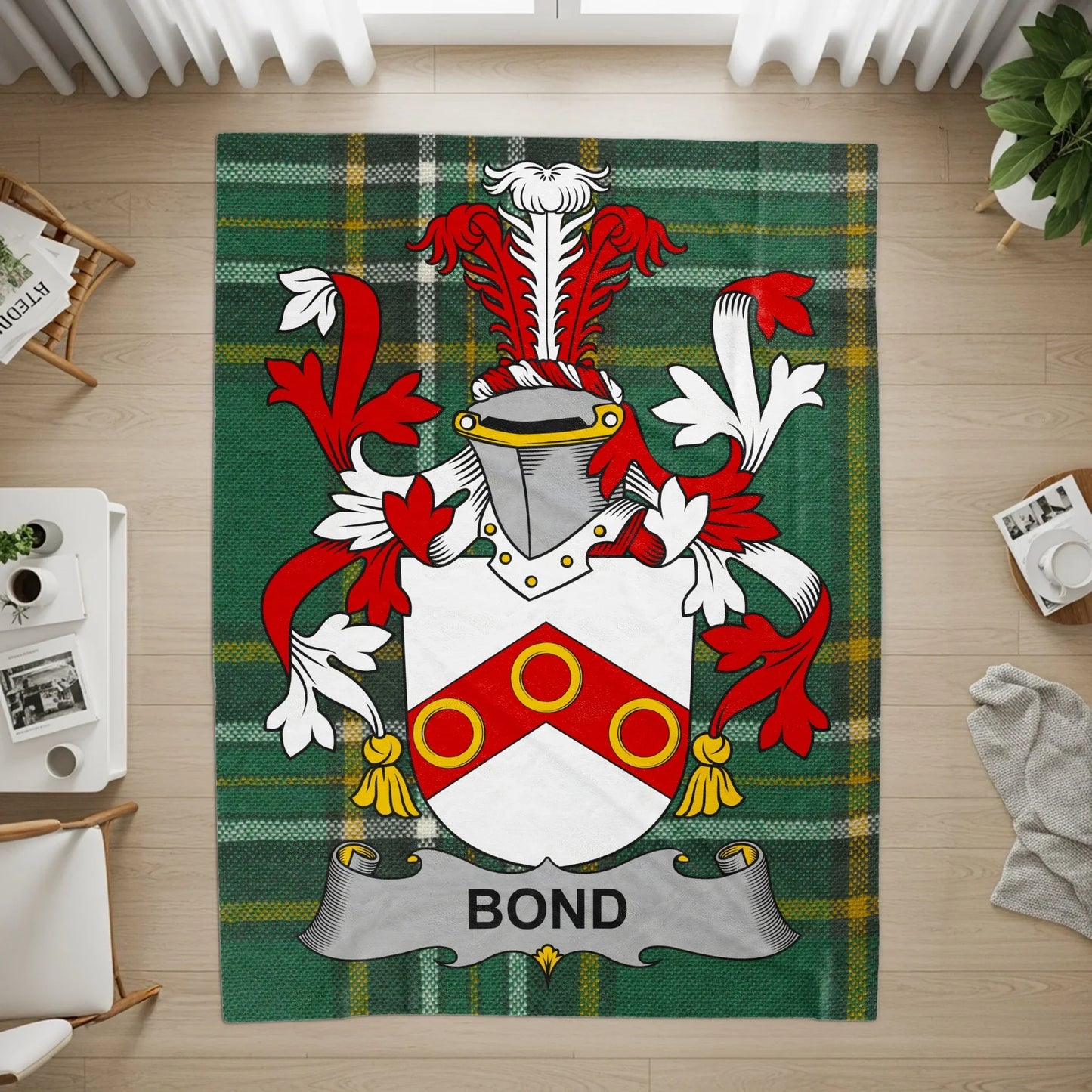 Bond Family Crest Green and Red Pattern Rug product