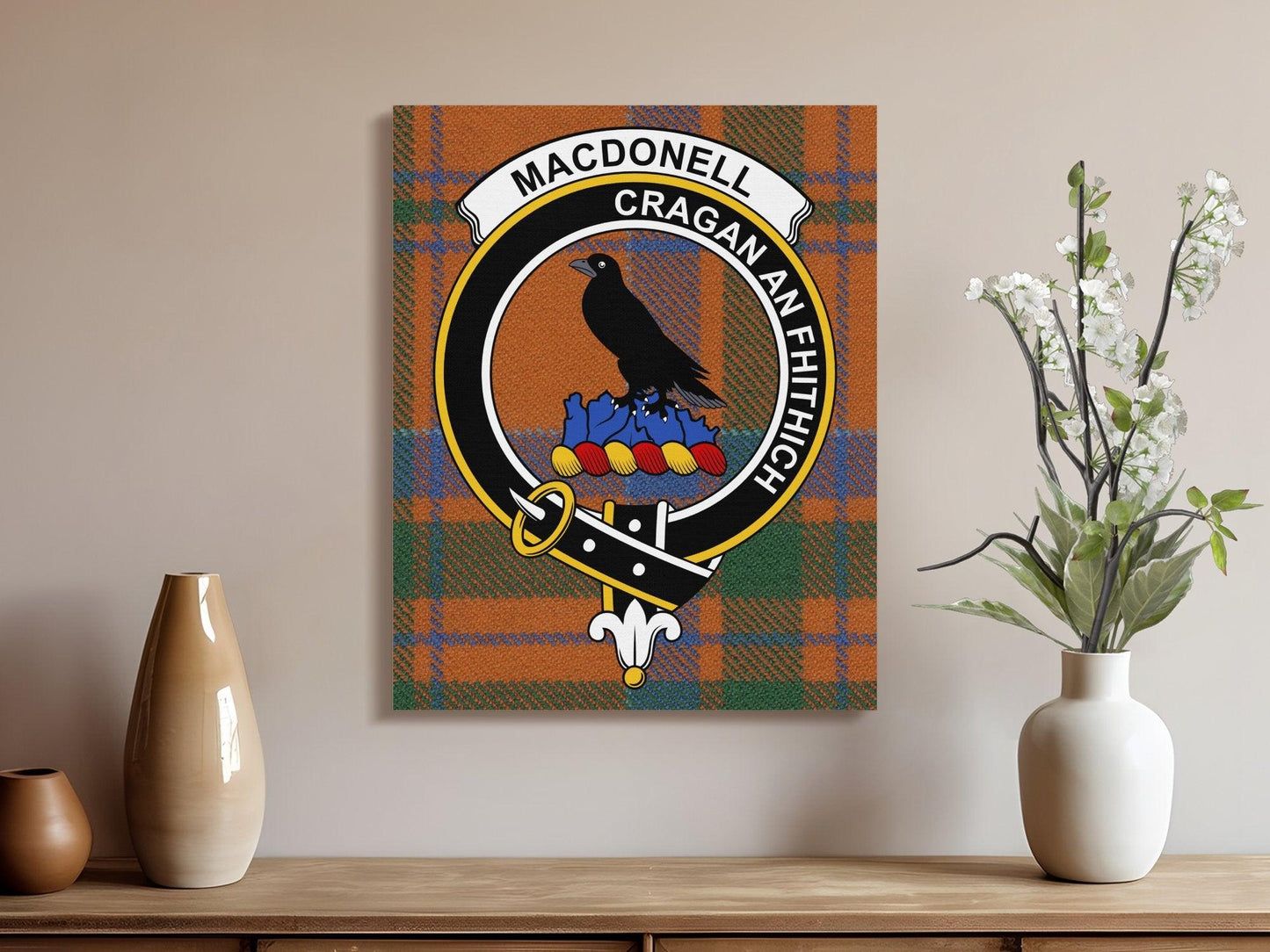 Macdonell Scottish Tartan Crest Canvas Wrap - Celtic Ancestry Gifts