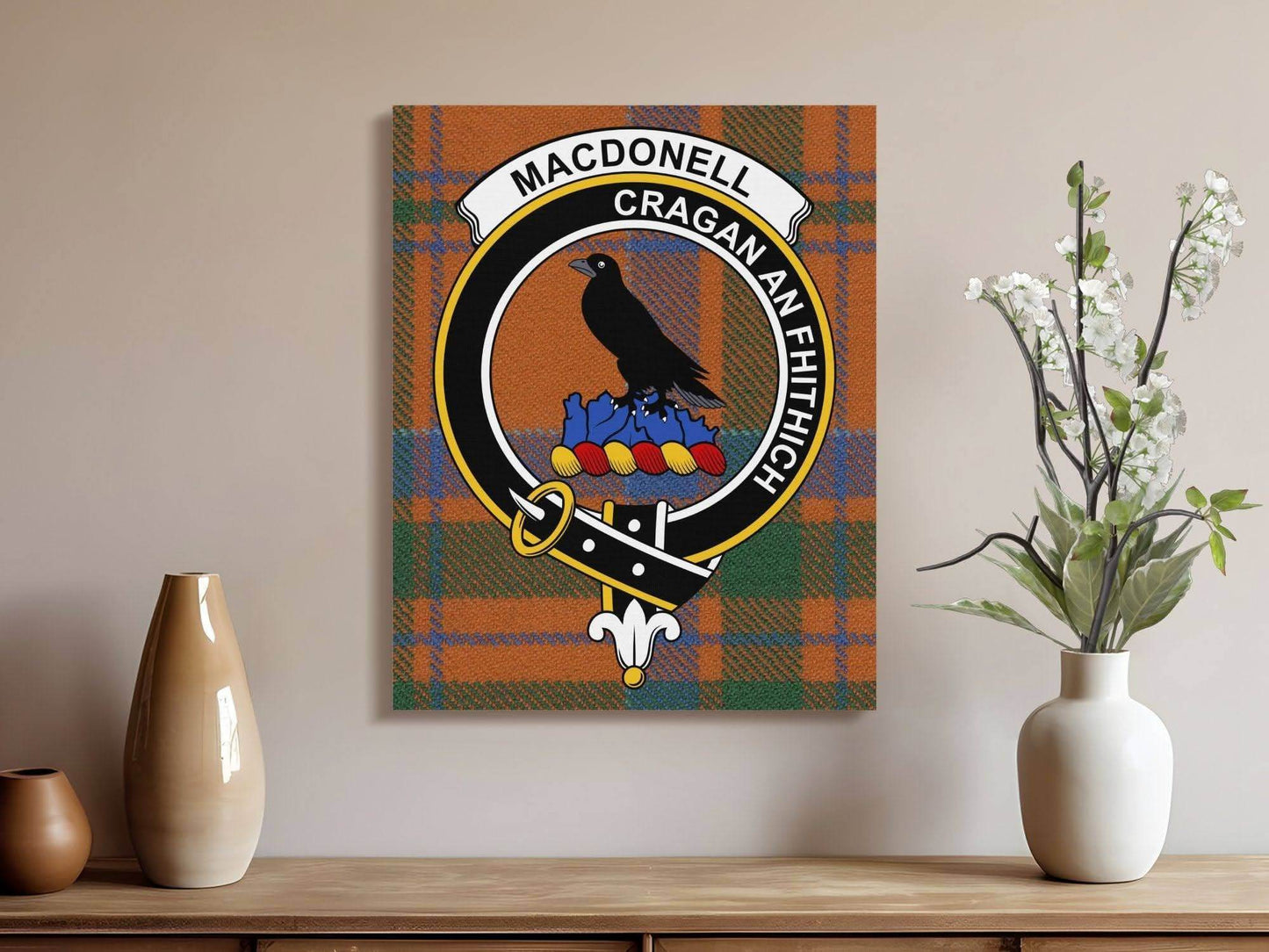 Macdonell Scottish Tartan Crest Canvas Wrap - Celtic Ancestry Gifts