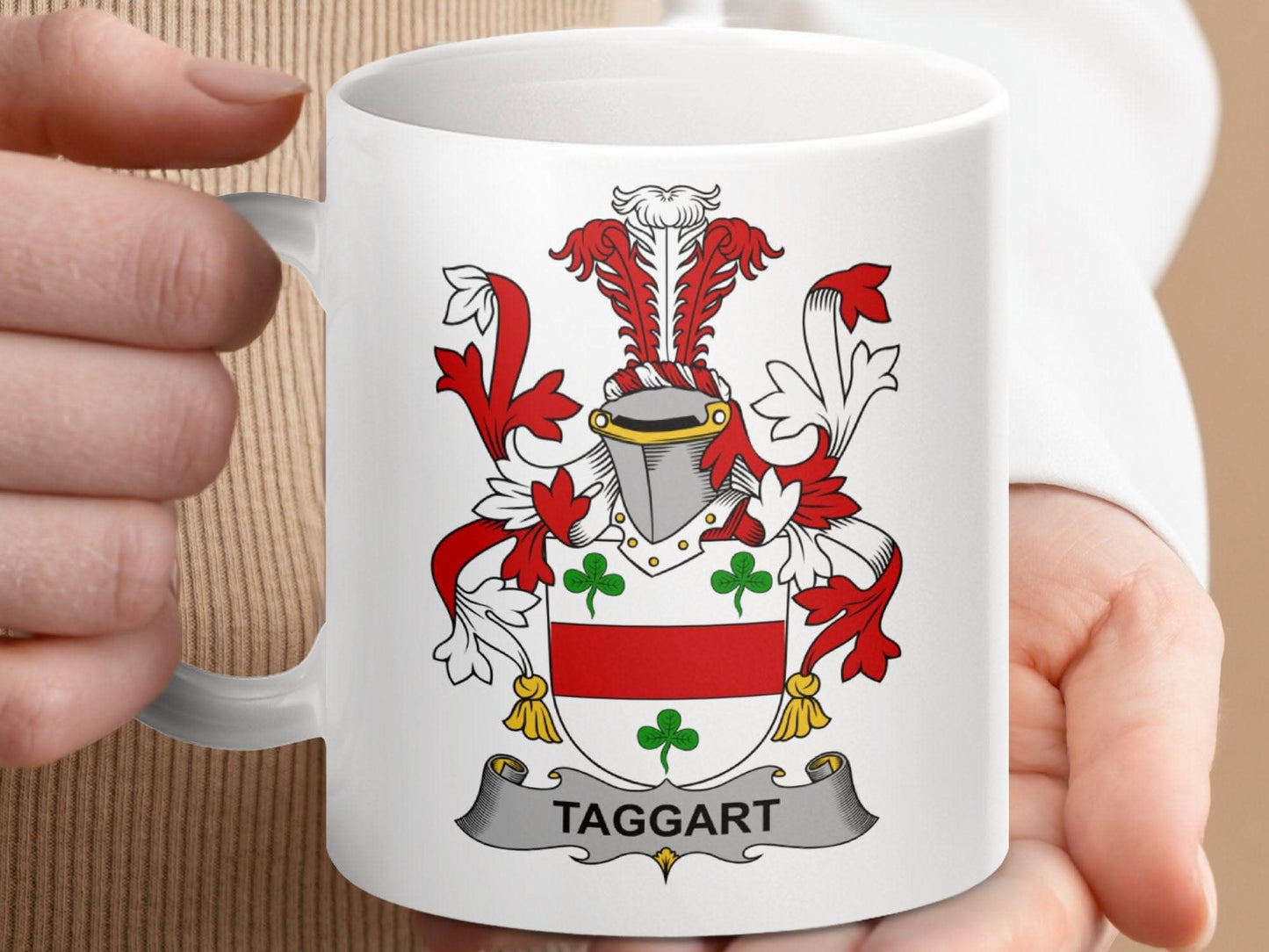 Taggart Family Crest Coat of Arms Shield Mug - Celtic Ancestry Gifts
