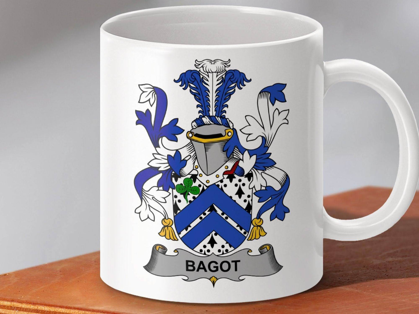 Bagot Irish Surname Family Crest Coat of Arms Mug - Celtic Ancestry Gifts