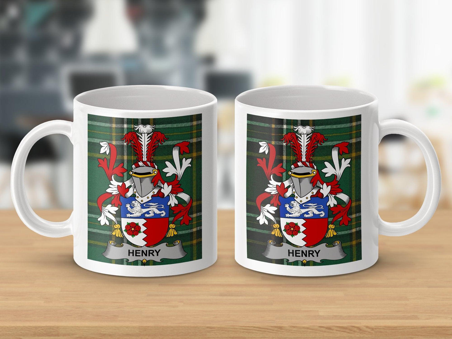 Henry Surname Family Crest Irish Tartan Mug - Celtic Ancestry Gifts