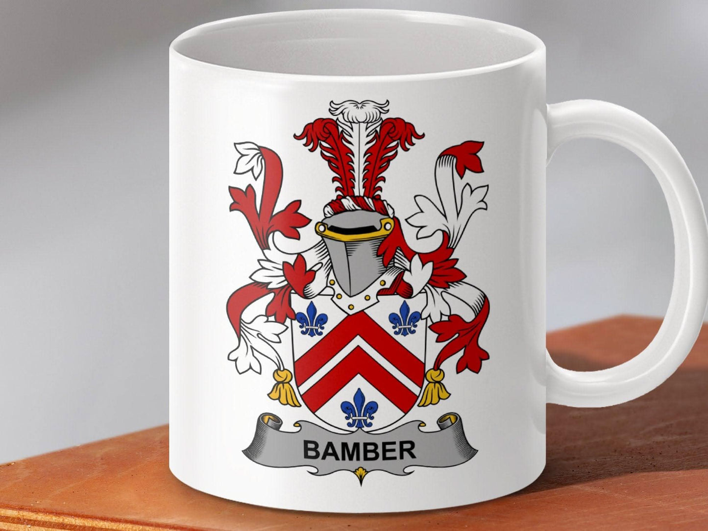 Bamber Surname Family Crest Unique Graphic Design Mug - Celtic Ancestry Gifts