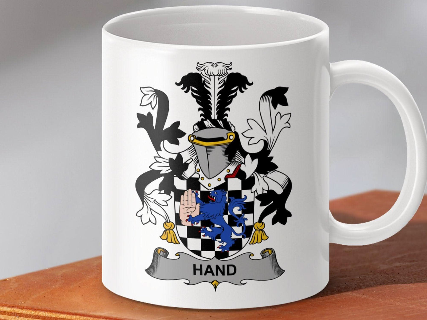 Hand Irish Family Crest Lion Rampant Checkerboard mug - Celtic Ancestry Gifts