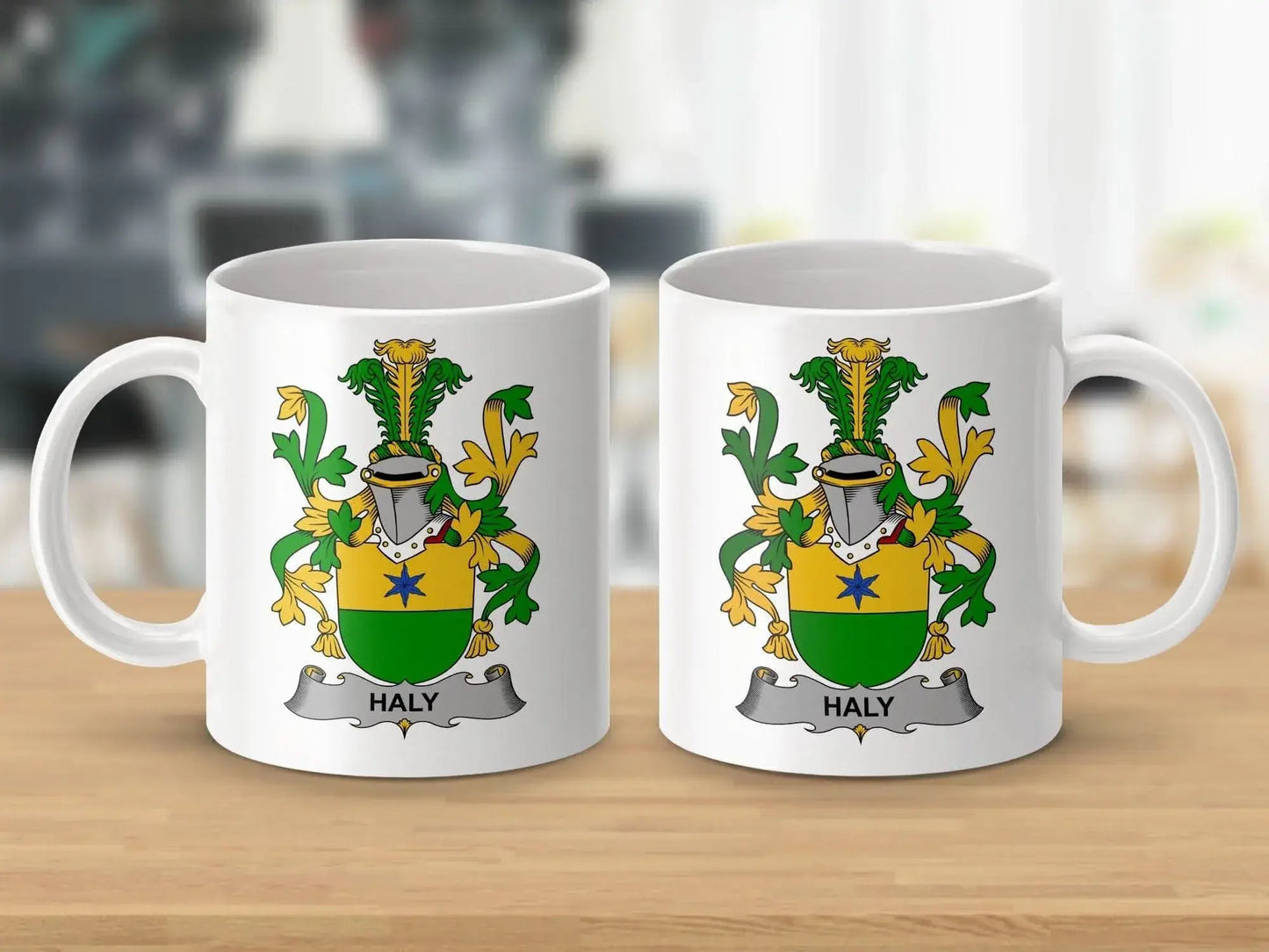 Haly Irish Surname Family Crest Design Unique Gift Mug - Celtic Ancestry Gifts