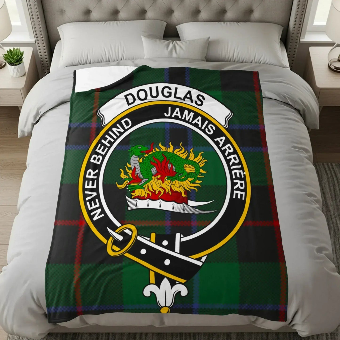 Douglas Clan Crest Tartan Never Behind Blanket product