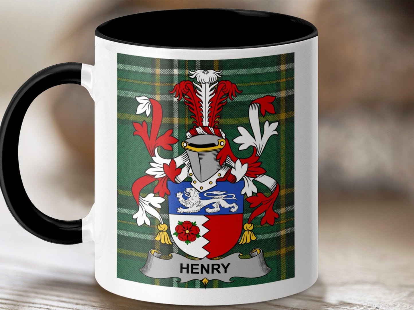 Henry Surname Family Crest Irish Tartan Mug - Celtic Ancestry Gifts