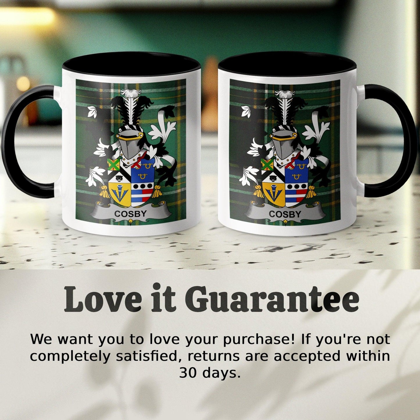 Cosby Surname Family Crest Irish Tartan Mug - Celtic Ancestry Gifts