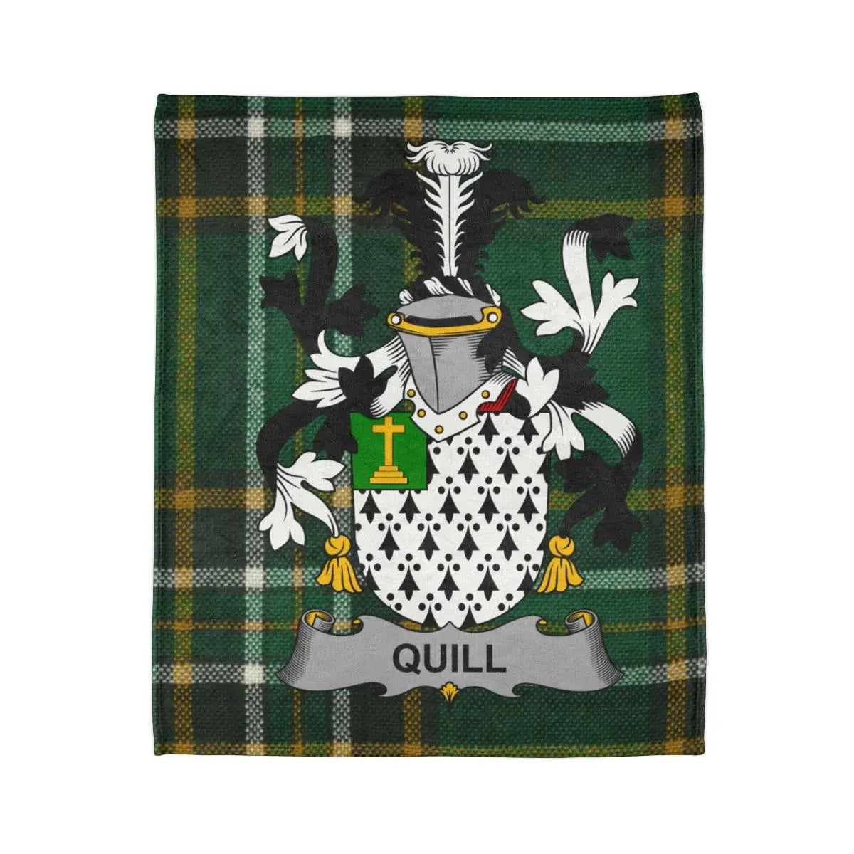 Quill Family Crest on Tartan Plaid Fleece Blanket product