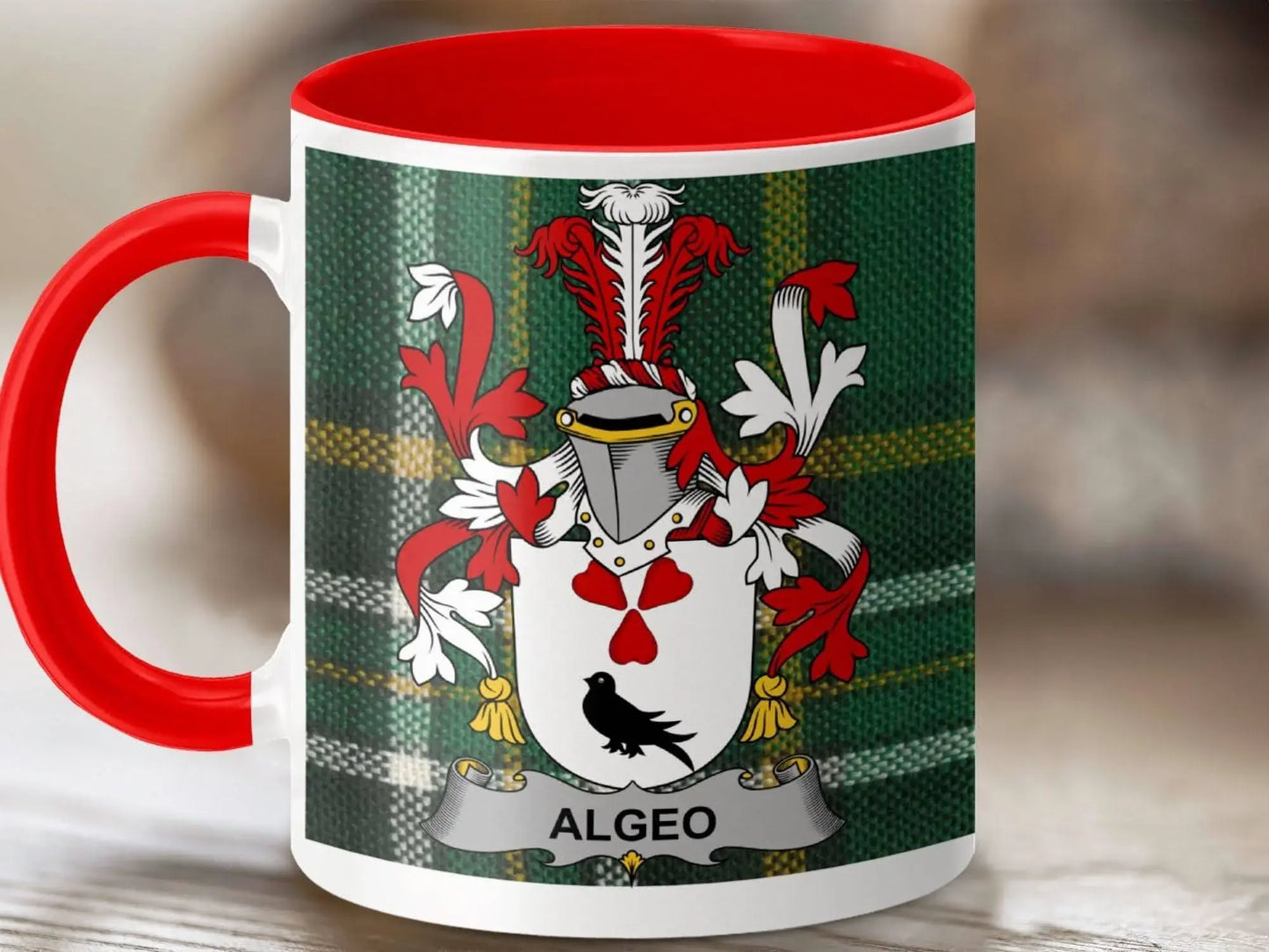 Algeo Surname Family Crest Irish Tartan Mug - Celtic Ancestry Gifts