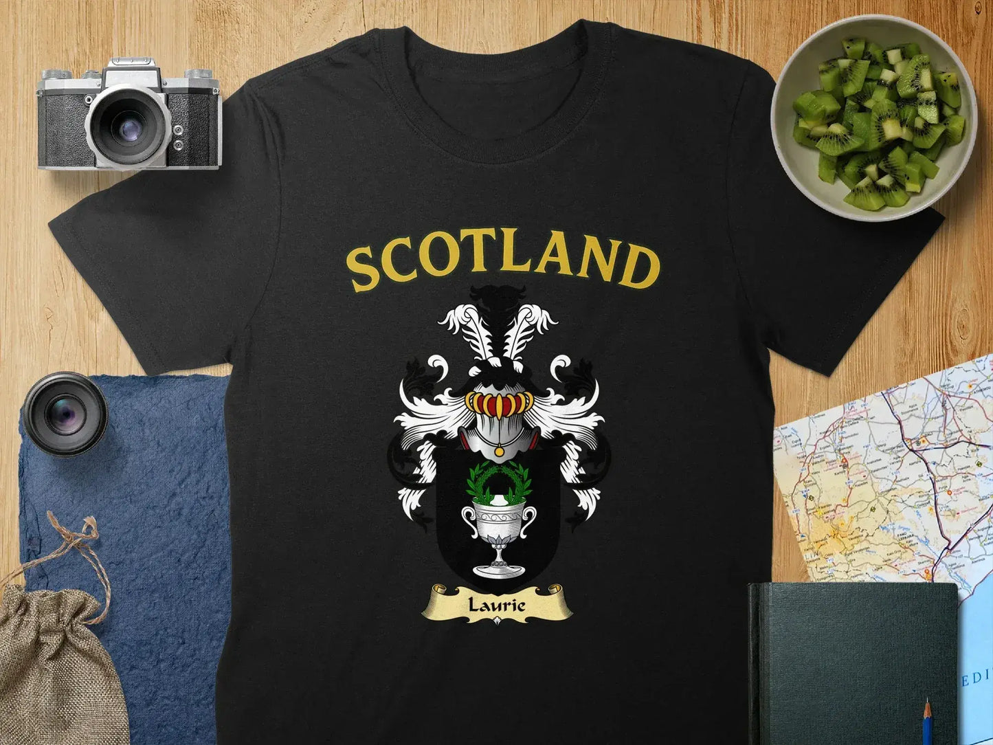 Scotland and Family Crest Design on Black Shirt product