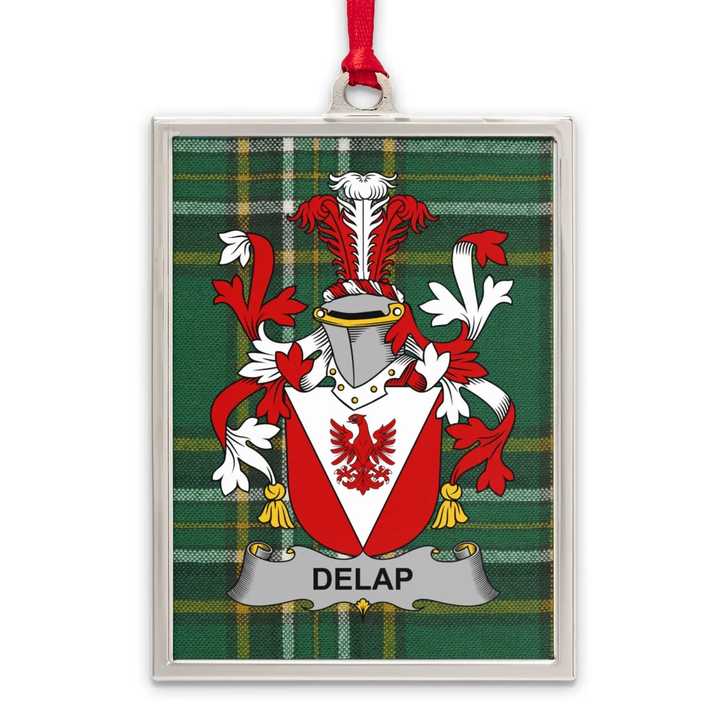 Delap Family Crest Plaid Background Ornament product