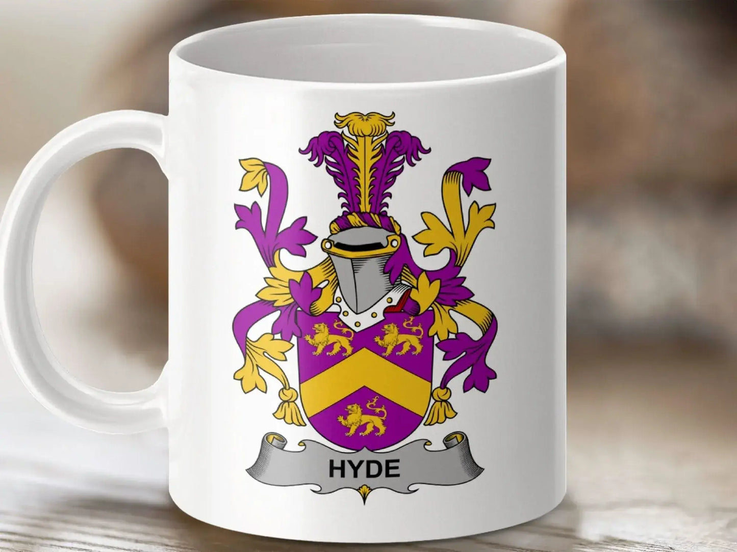 Hyde Surname Irish Coat Arms Lions Knight Crest Emblem Mug - Celtic Ancestry Gifts