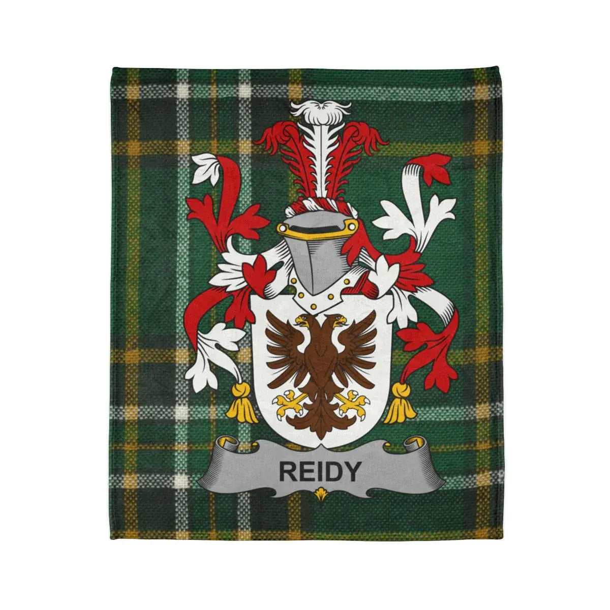 Reidy Family Crest with Tartan Background Blanket product