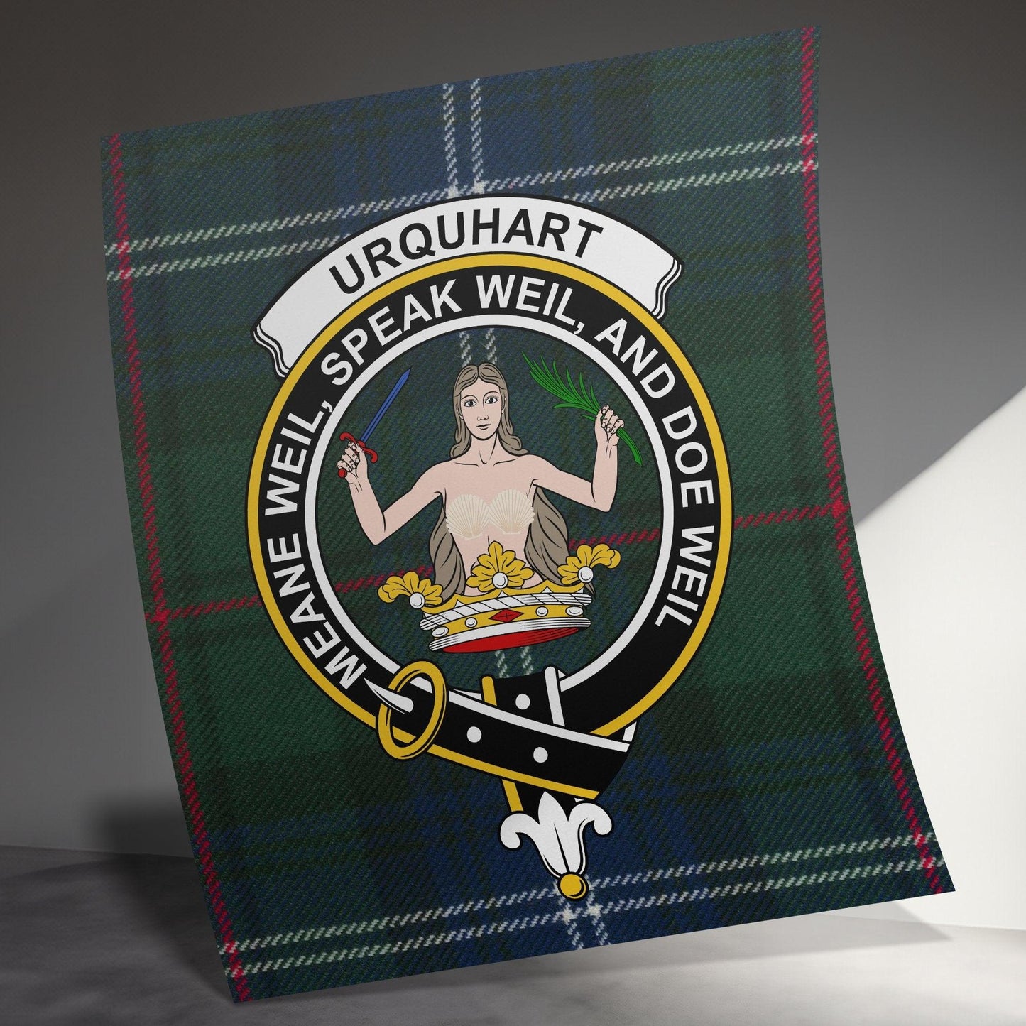 Urquhart Scottish Clan Crest Tartan Poster Canvas Wrap - Celtic Ancestry Gifts