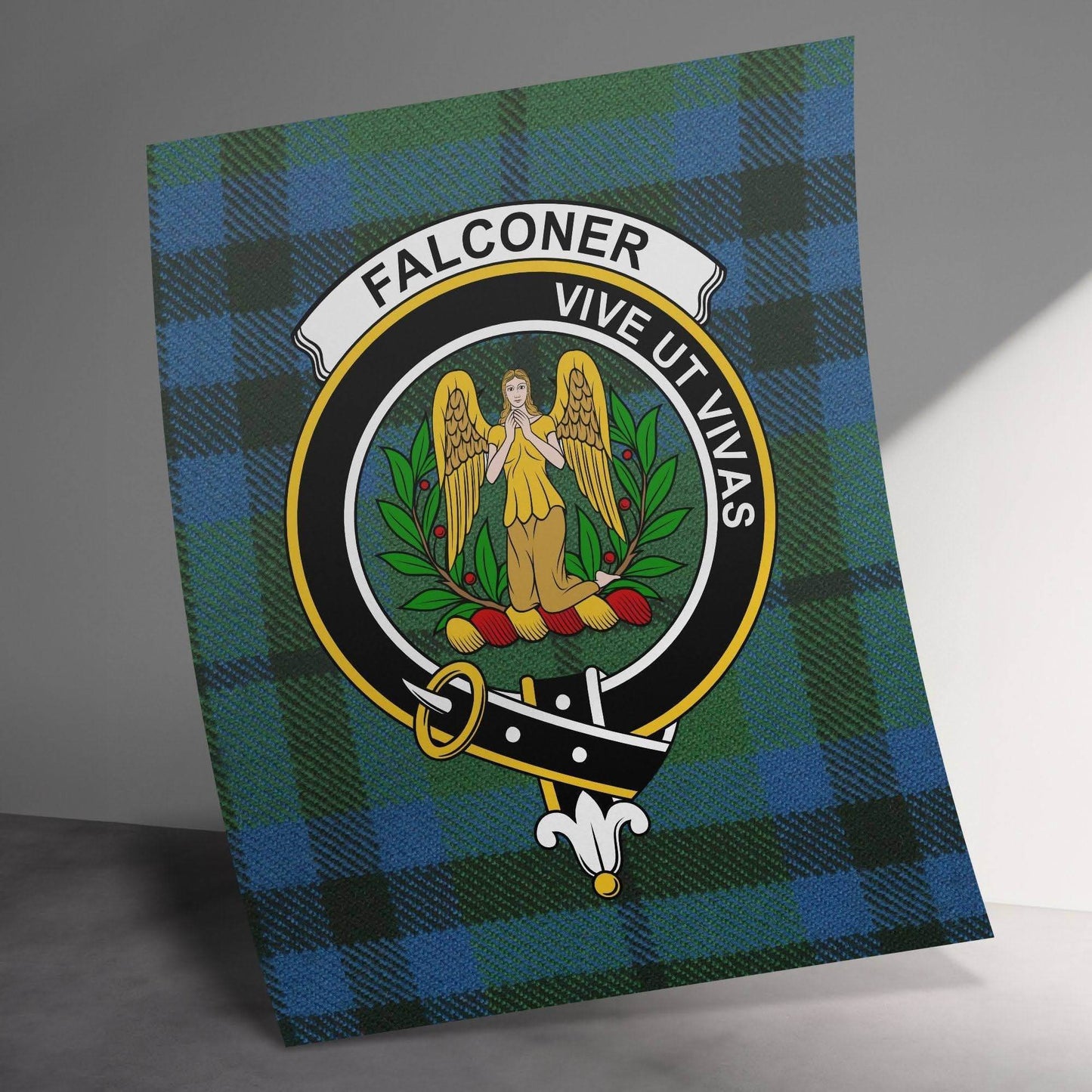Falconer Scottish Clan Crest Tartan Poster Canvas Wrap - Celtic Ancestry Gifts