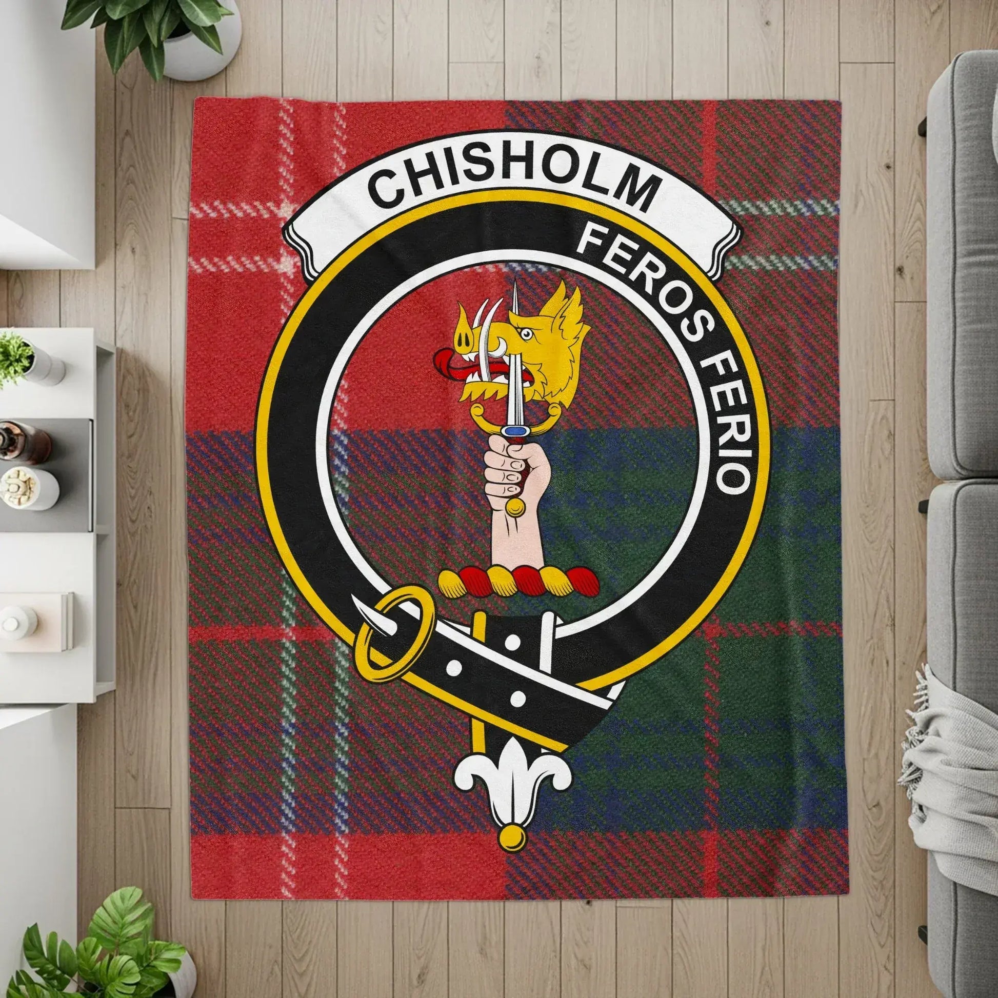 Chisholm Clan Crest Tartan Feros Ferio Blanket product