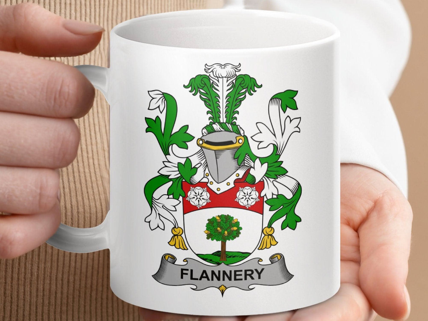 Flannery Surname Irish Family Crest Mug - Celtic Ancestry Gifts
