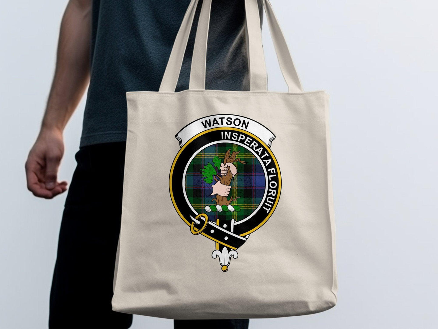Watson Scottish Clan Crest Tartan Design Tote Bags - Celtic Ancestry Gifts
